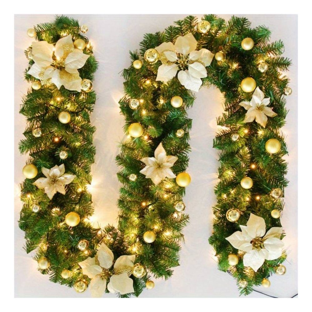 AROMUJOY Christbaumschmuck Weihnachtsdekoration, leuchtende Rattan-Girlande, 2,7 m, Ornamente