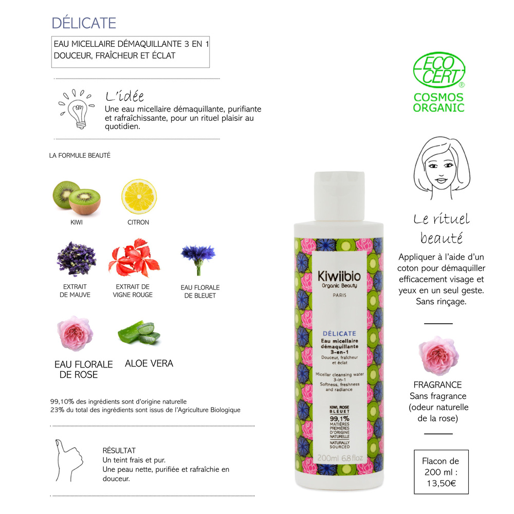 Kiwiibio DELICATE Eau Micellaire 3 en 1