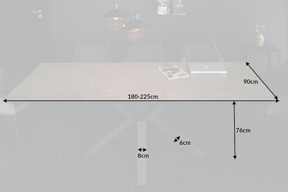 riess-ambiente Esstisch ETERNITY 180-225cm grau / schwarz (Einzelartikel, 1-St), Keramik · Metall · ausziehbar · Beton-Optik · Industrial Design