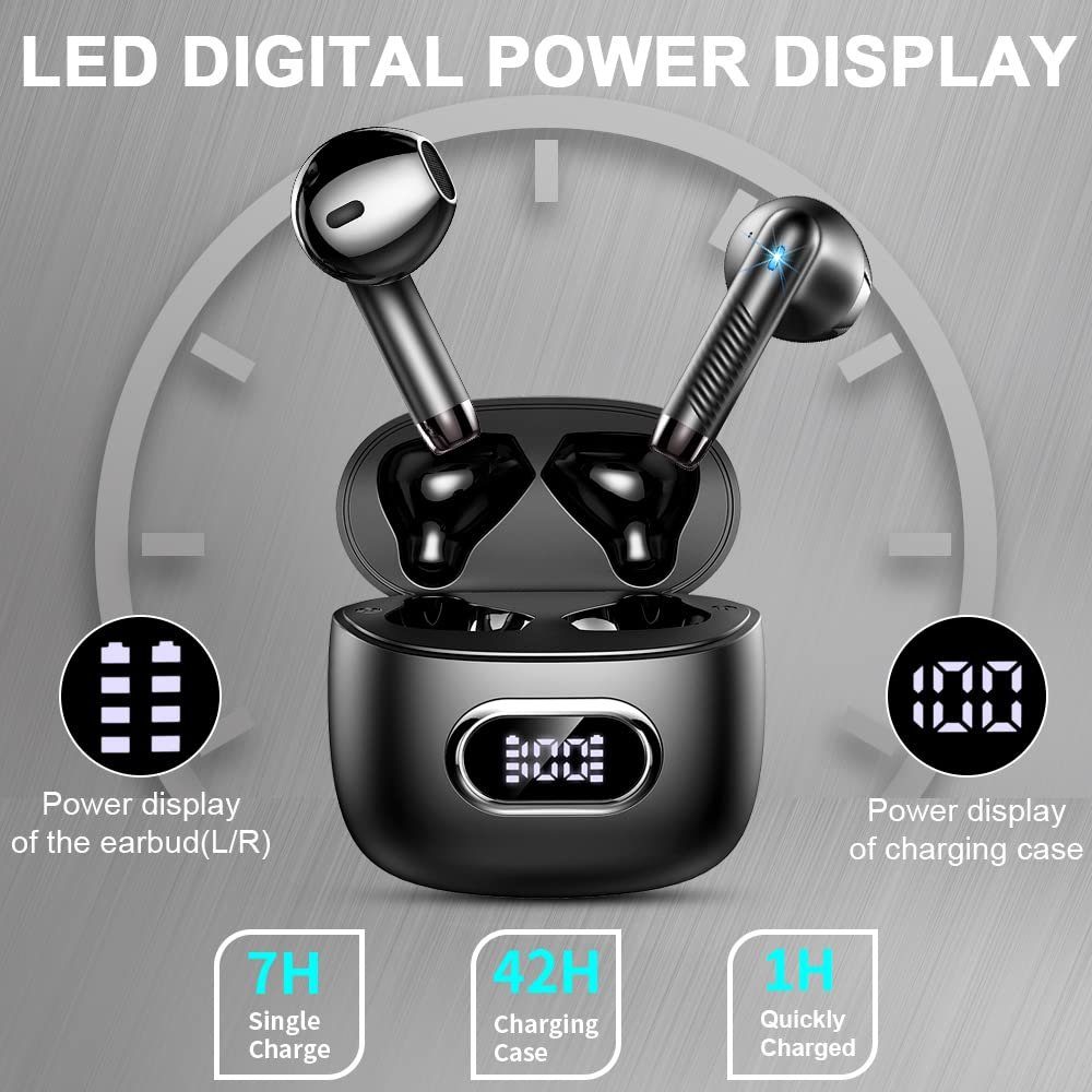 Tisoutec Kopfhörer Bluetooth In-Ear-Kopfhörer (Sprachsteuerung, True Wireless) In-Ear-Kopfhörer (Siri Voice-Assistent, LED Ladestandsanzeige, integrierte Steuerung für Anrufe und Musik, Bluetooth), IPX5 wasserdichte Ohrhörer, Kabellos Kopfhörer for S