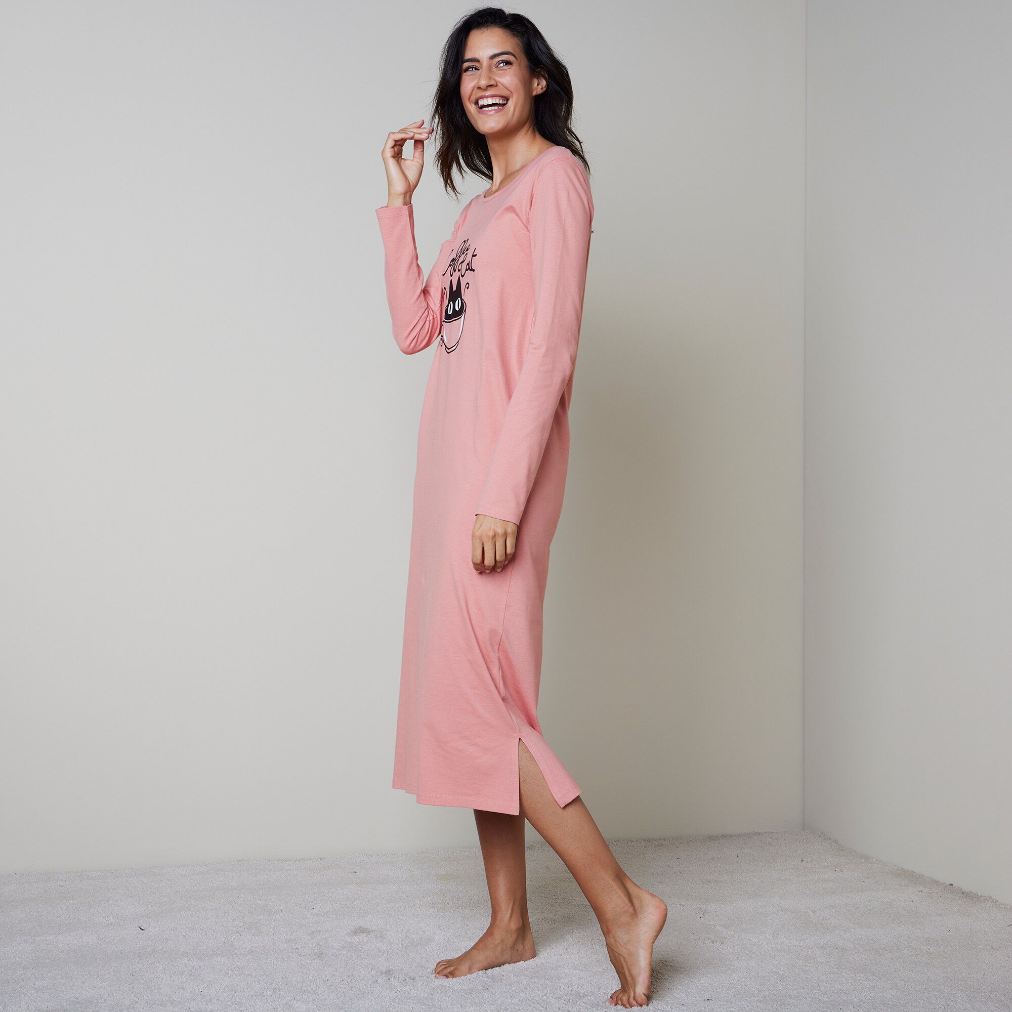 Chemise de nuit manches longues coton imprimé 