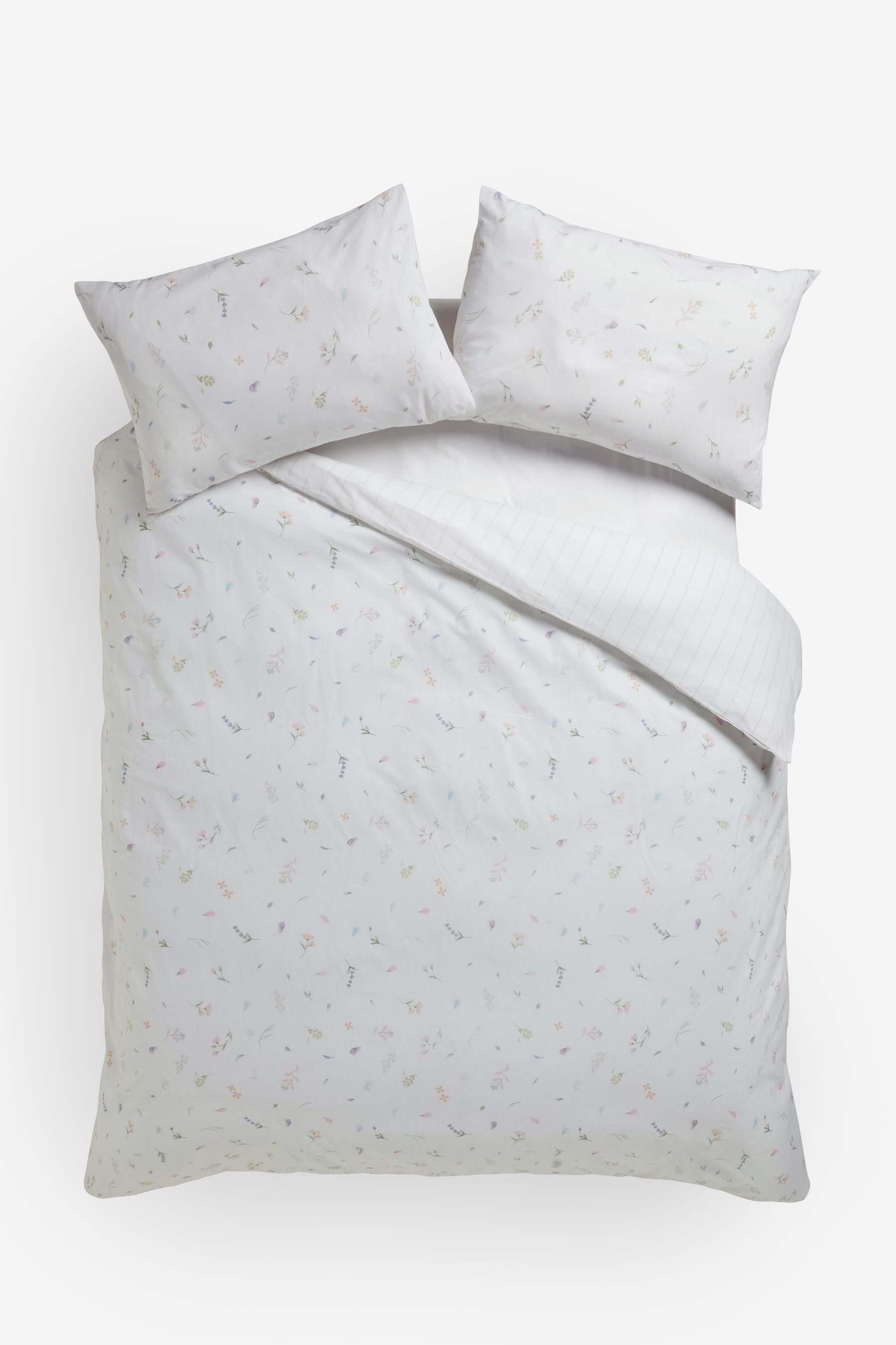 Bett-Set, Wendebare Bettgarnitur, Blumen- + Streifenmuster, Next, Bezug: Baumwolle