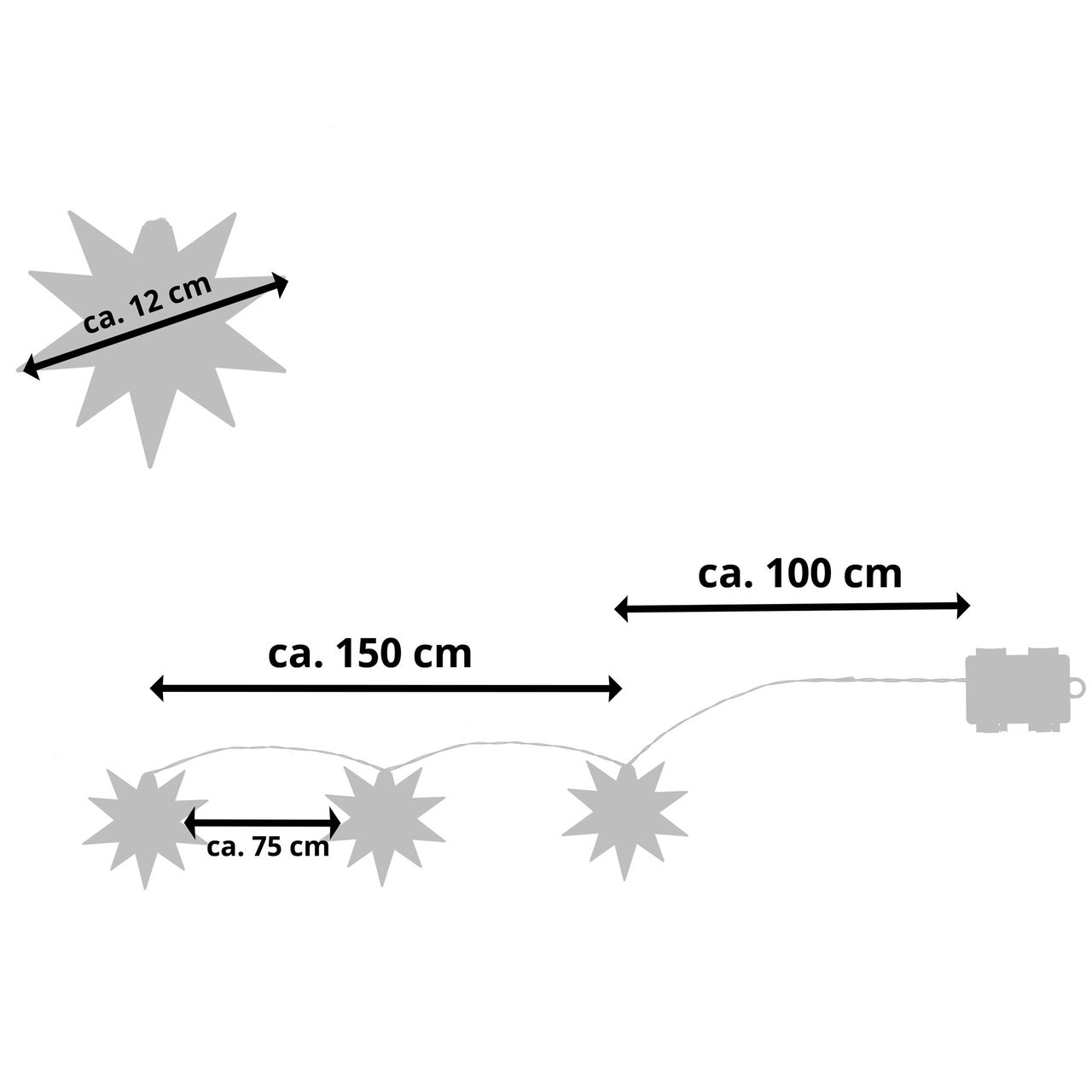 Weles AMARE LED Sterne 3er Kette weiß Durchmesser der Sterne je 15 cm, Länge der Kette 1,5 m (zzgl. 1 m Zuleitung), LED Farbe warmweiß, CE geprüft, für den Innen- und Außenbereich, Timer