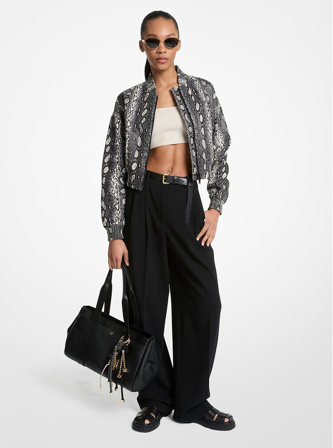 Pleated Crepe Wide-Leg Pant - BLACK