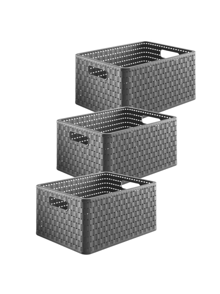 Rotho Country 3er-Set Aufbewahrungskiste 18l in Rattan-Optik in Anthrazit günstig kaufen onesize