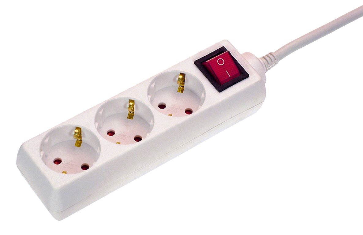 Schwabe 11361 Power strip with switch 3x earthed white cable 1.4m