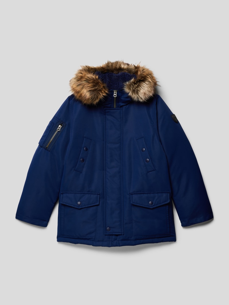 Parka mit Kunstfellbesatz in marineblau