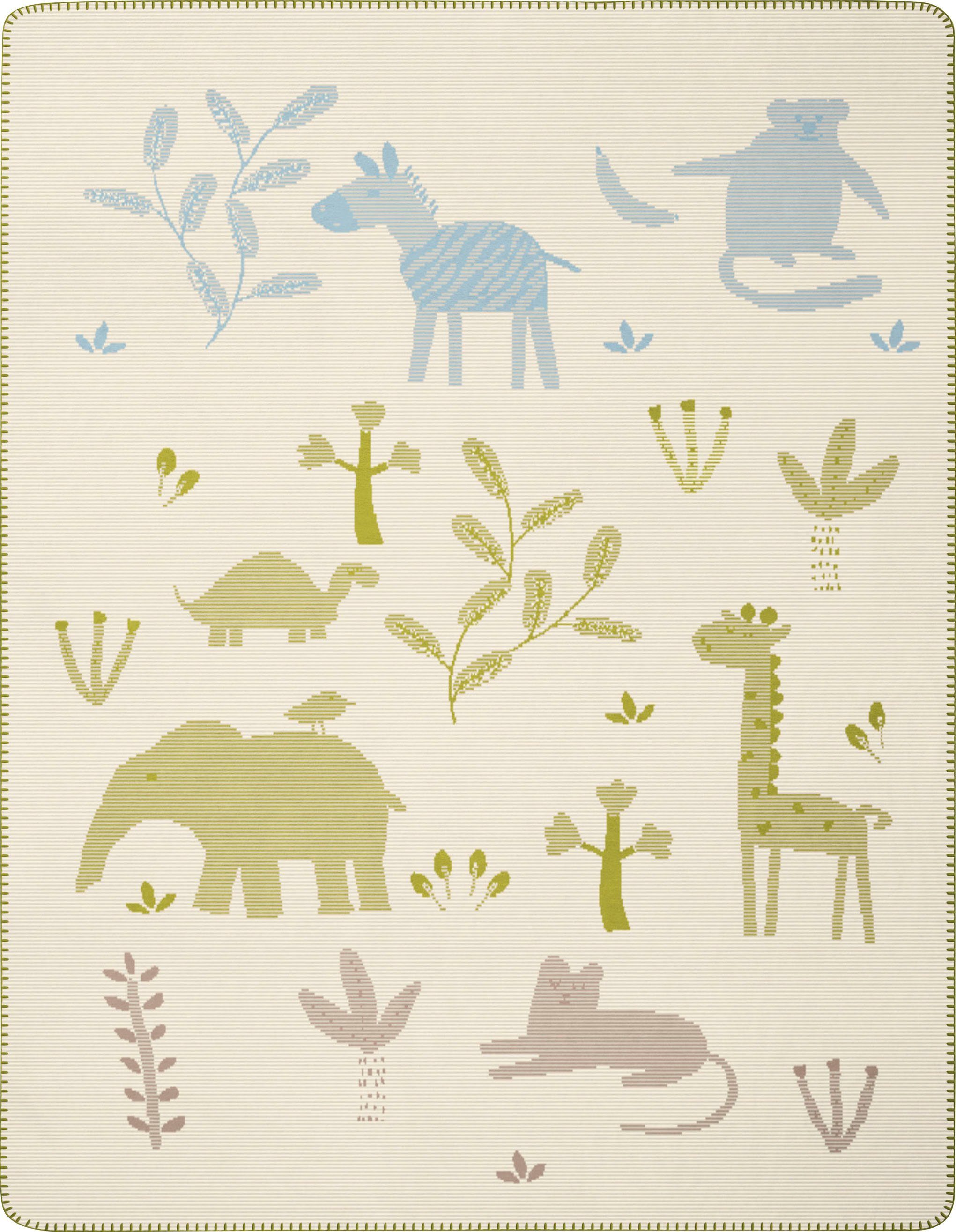 Babydecke Safari, Biederlack, mit vielen Tieren, Kuscheldecke