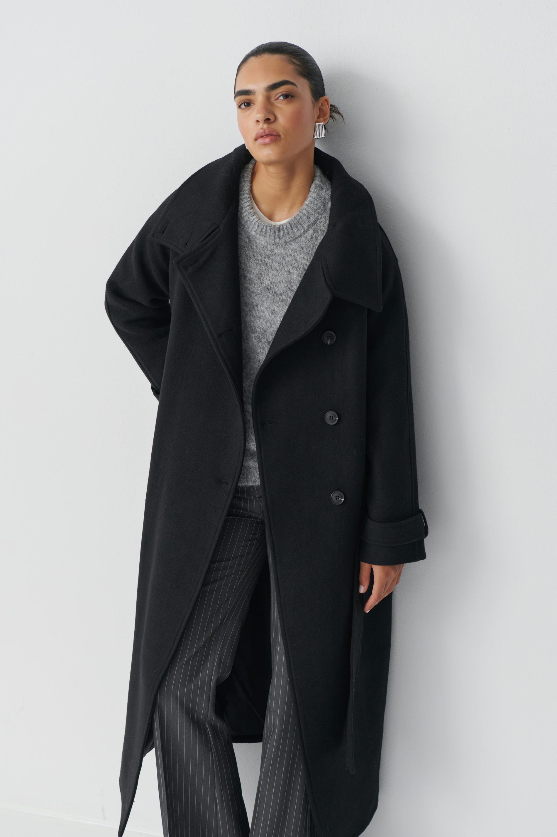 Belted wool blend coat