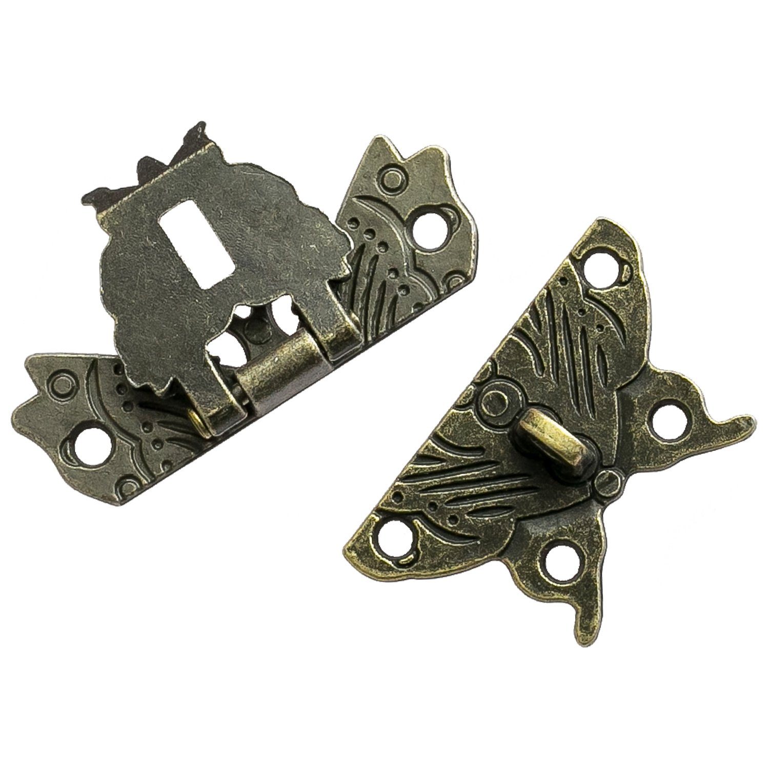 HMF Möbelbeschlag 6495 Vintage Deko Verschluss, Schmetterling aus Metall mit Schlossöse, 50 x 45 mm, Bronze