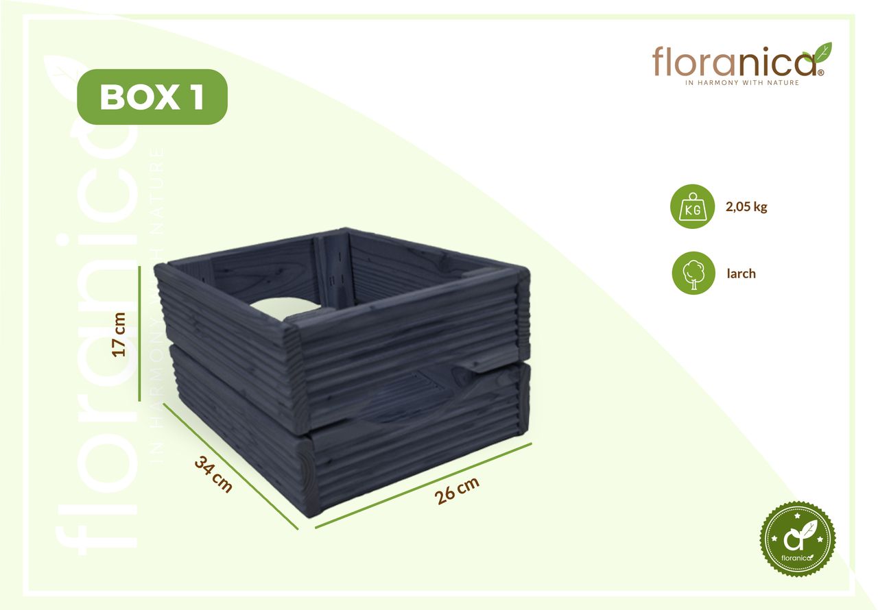Pemicont Floranica Holzkiste Lärche Anthrazit 3er Set Gartendeko Aufbewahrungsboxen Obstkisten Blumentopf Holz Kiste Spielzeugkiste