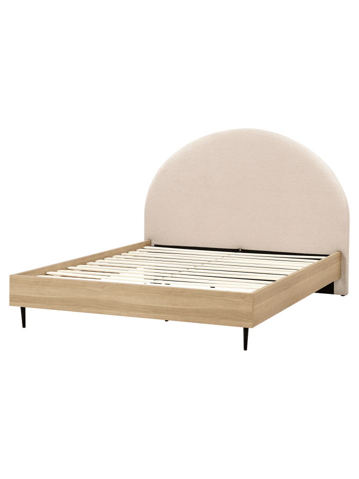 Beliani Doppelbett MILLAY in Beige/Heller Holzfarbton/Schwarz günstig kaufen onesize