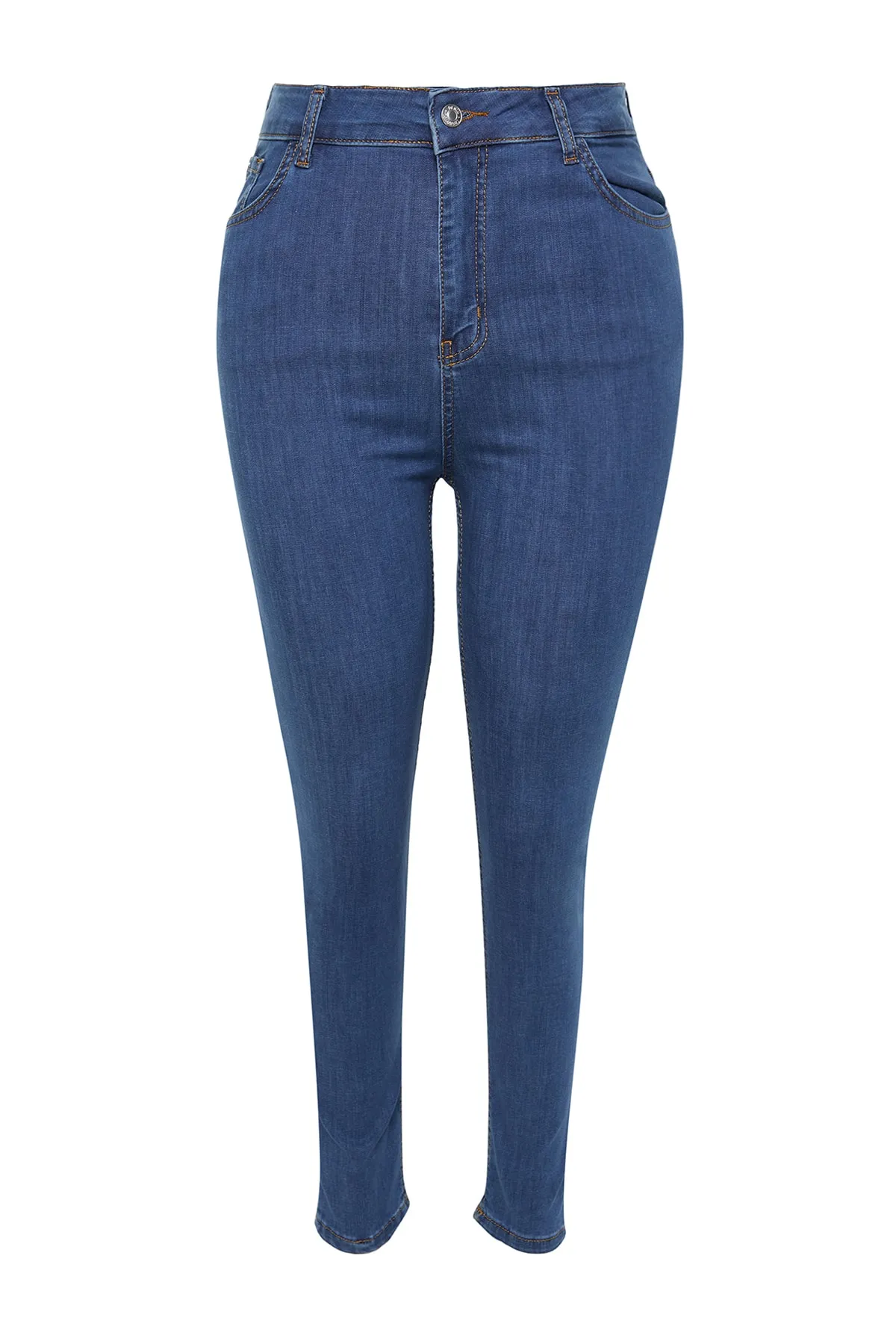 Trendyol Curve  Dunkelblaue, hoch taillierte, dehnbare Röhrenjeans TBBSS22JE0189