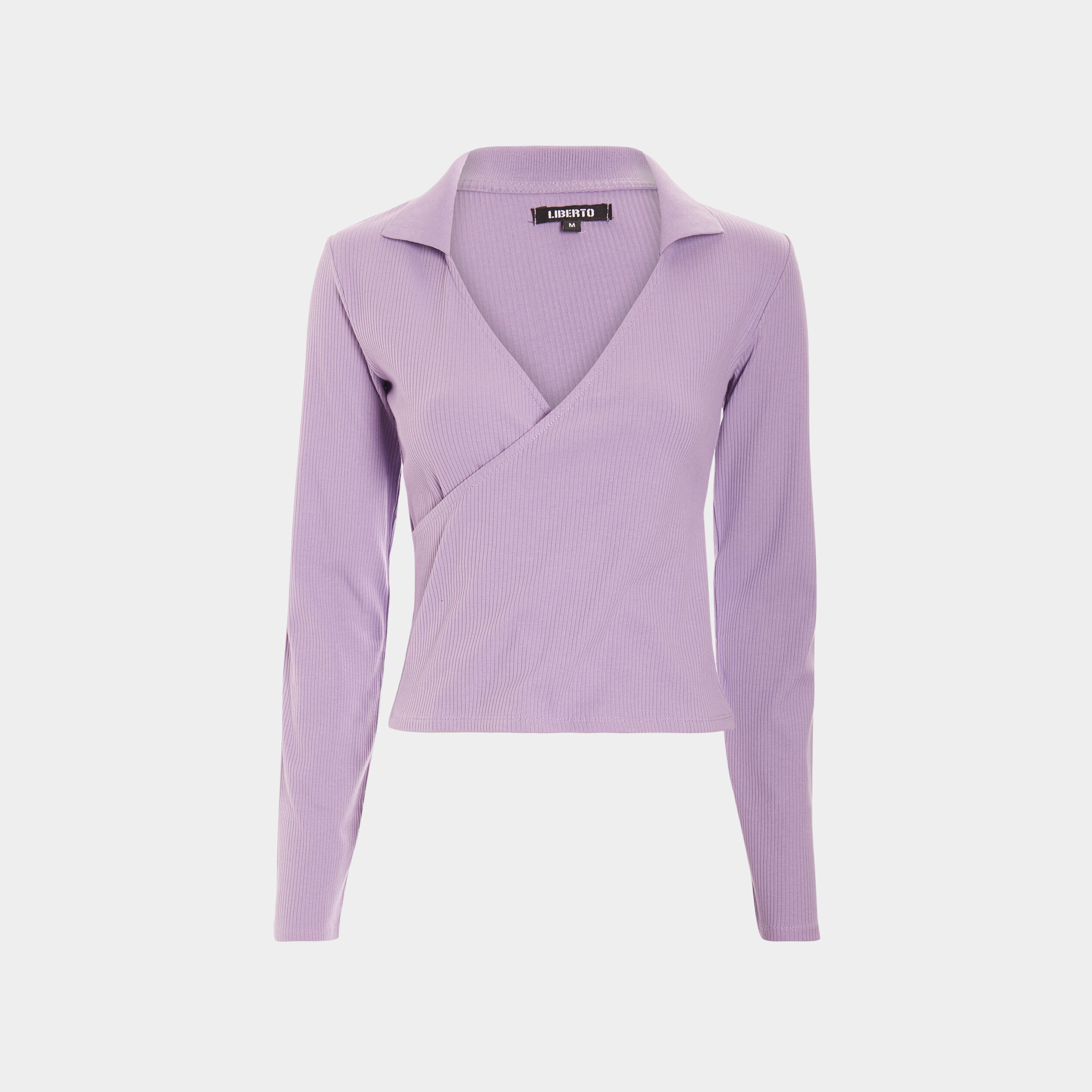 T-shirt col cache-coeur côtelé violet femme | La Halle