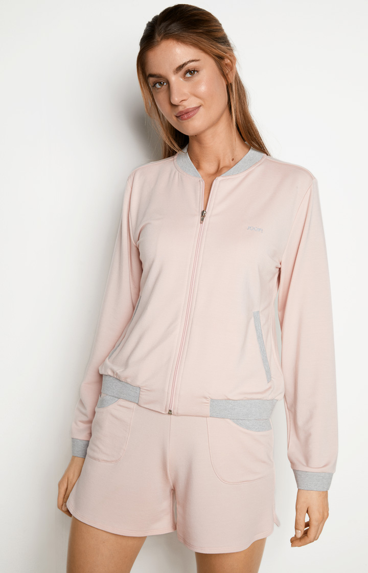 Loungewear Sweatjacke in Rosa/Grau meliert