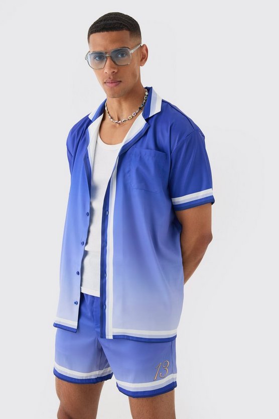 Kurzärmliges Oversize Satin-Hemd & Shorts mit Farbverlauf
