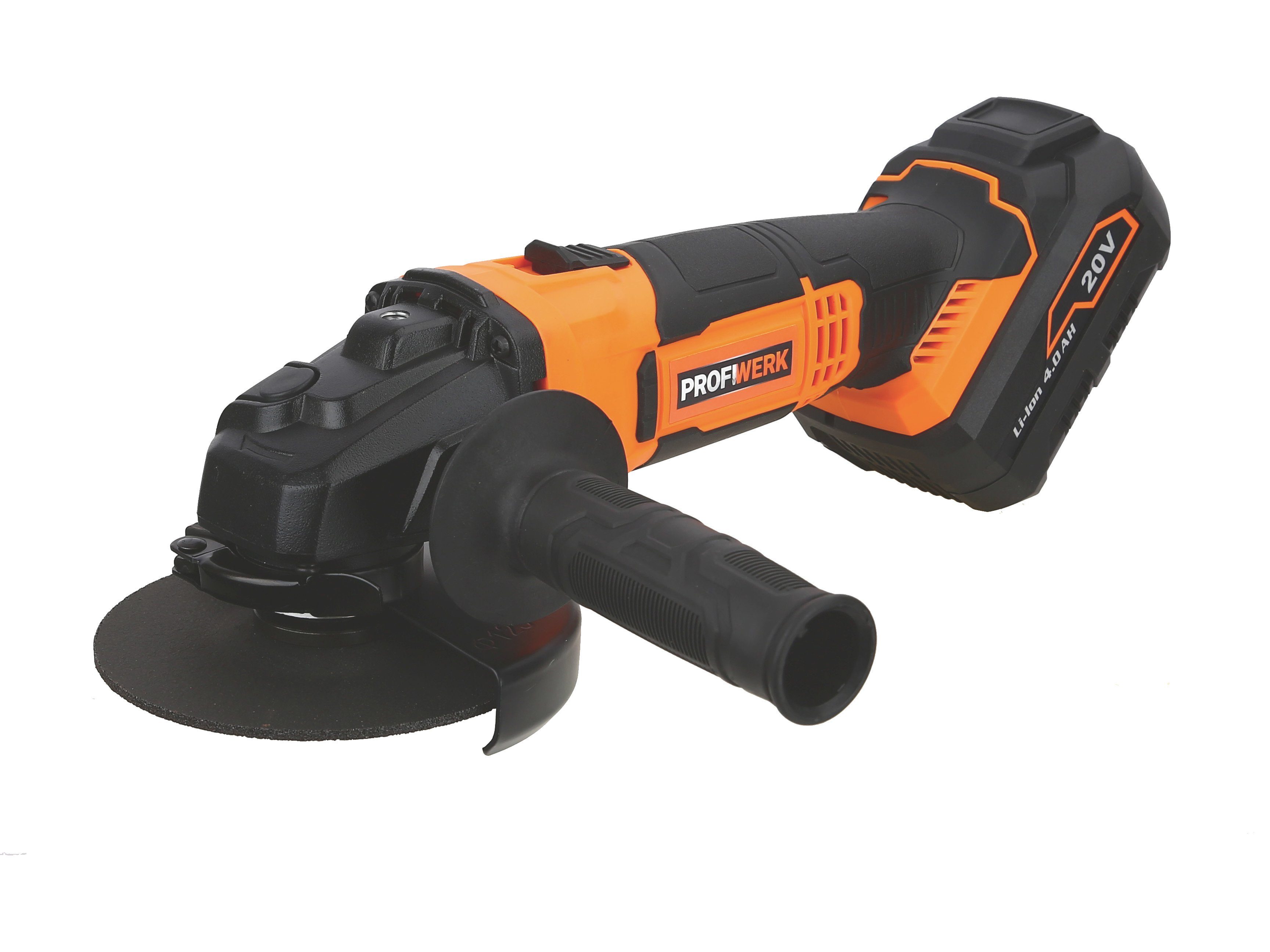 Profiwerk Akku-Winkelschleifer PWWS25-01-Kit 20V, 125mm, M14, 4Ah Akku, max. 10000 U/min, Netzteil, Sicherungsmutternschlüssel