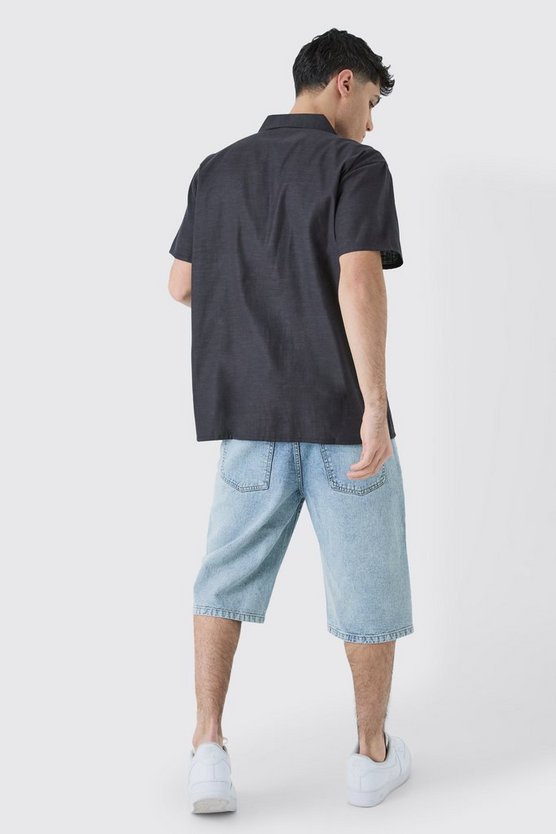 Oversize Hemd im Leinenlook mit Sonnen-Stickerei
