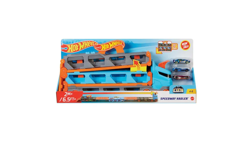 Hot Wheels 2-in-1 Rennbahn-Transporter inkl. 3 Spielzeugautos