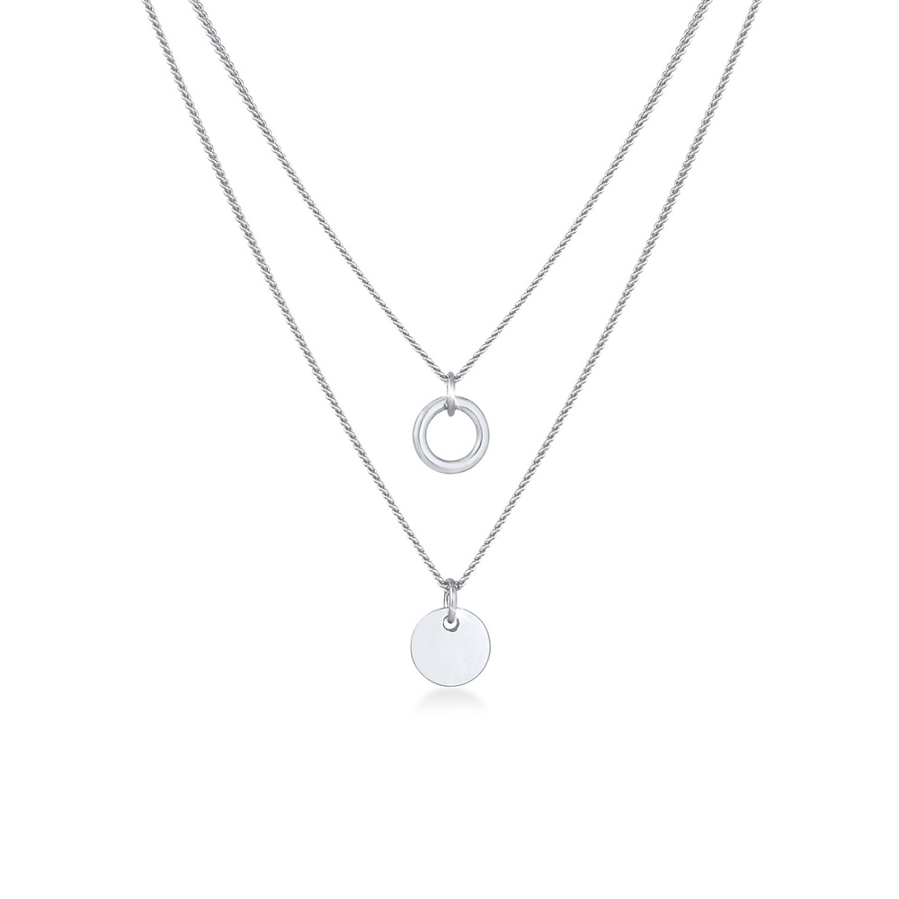 Elli Elli Collier Femmes Couches Cercle Plaquette Pendentif Basique Tendance en Argent collier