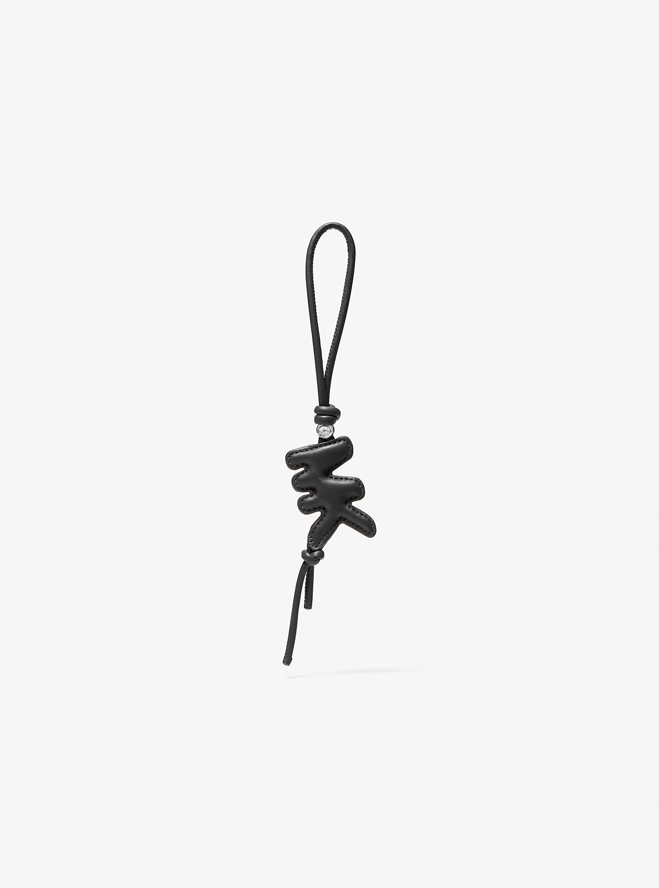 Puffy Logo Leather Bag Charm - BLACK