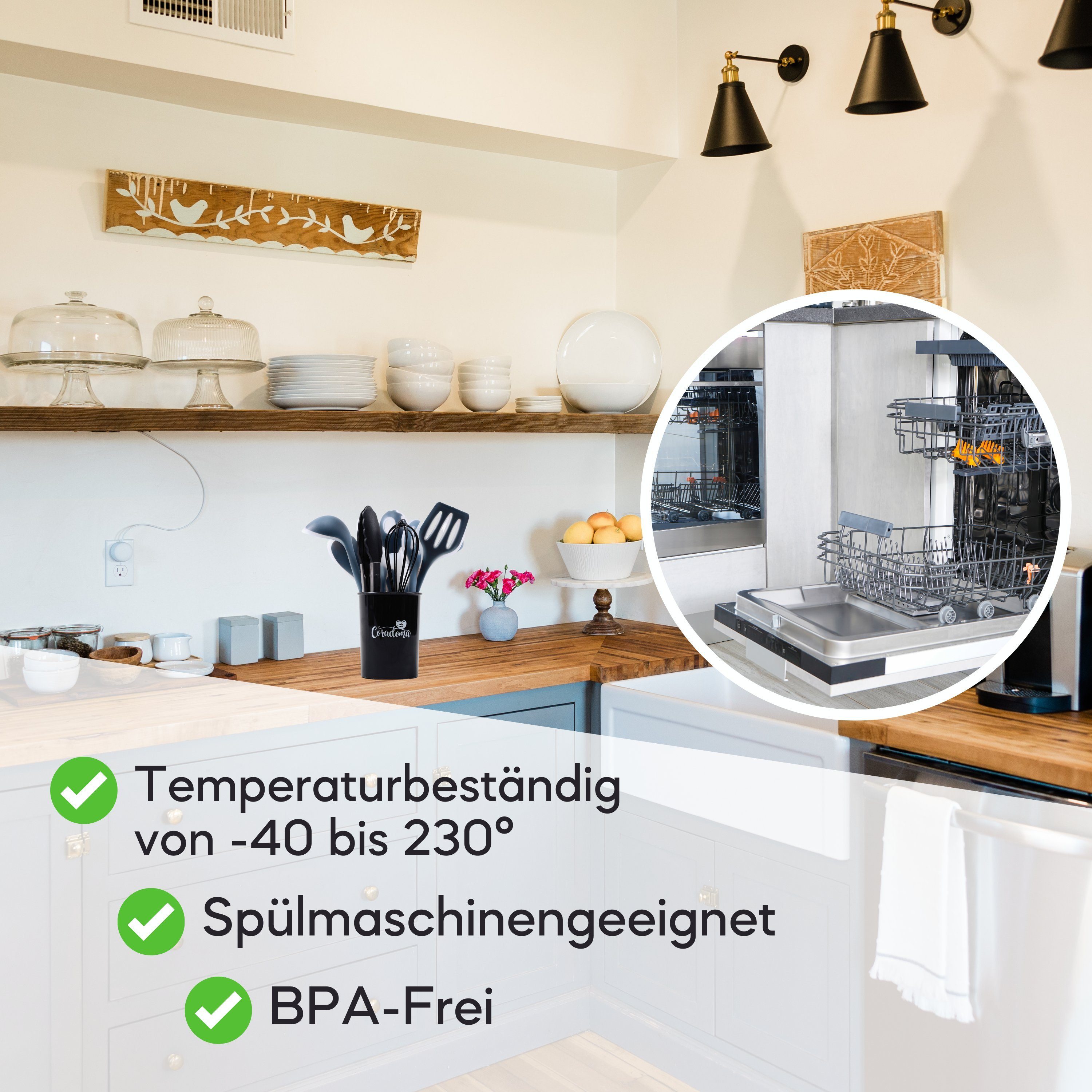 Coradoma Kochbesteck-Set Küchenutensilien 12er Set aus Silikon Geschirrset Küchenhelfer (12-tlg)