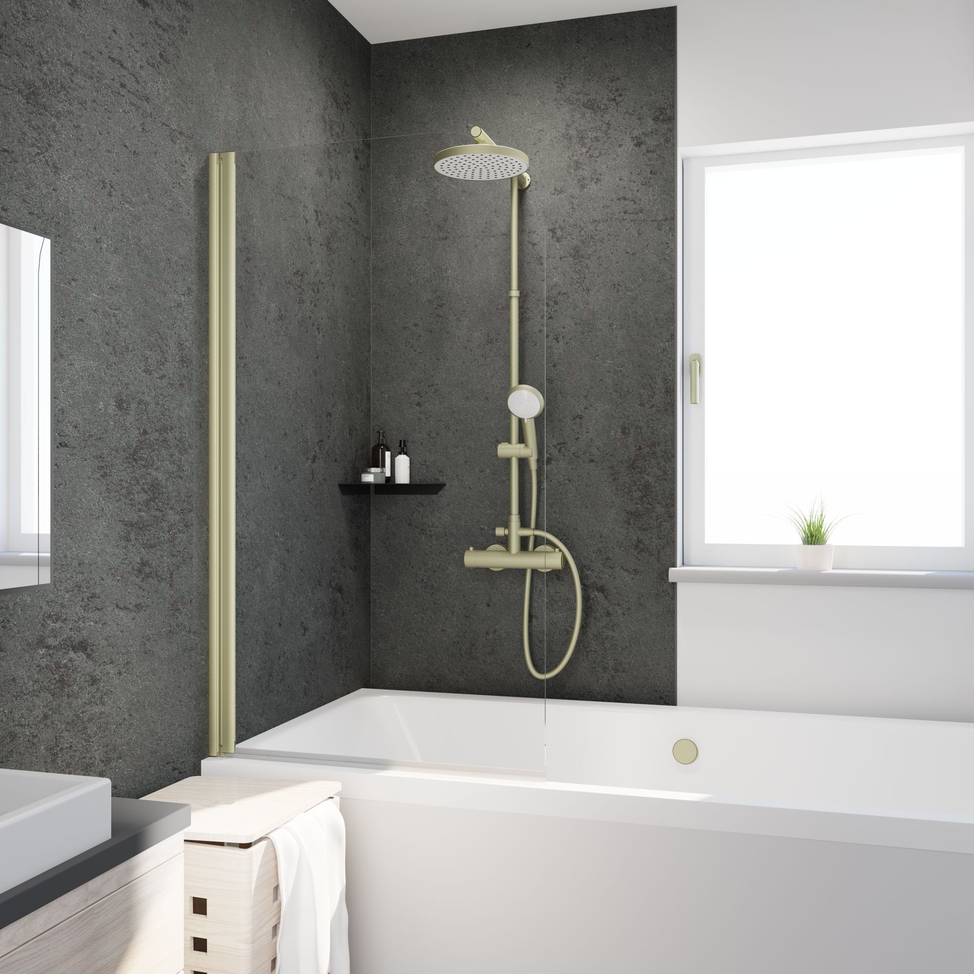 Schulte Badewannenaufsatz Komfort, 5 mm Sicherheitsglas, (1 tlg), BxH: 80 x 140 cm, Goldoptik, pendelbar