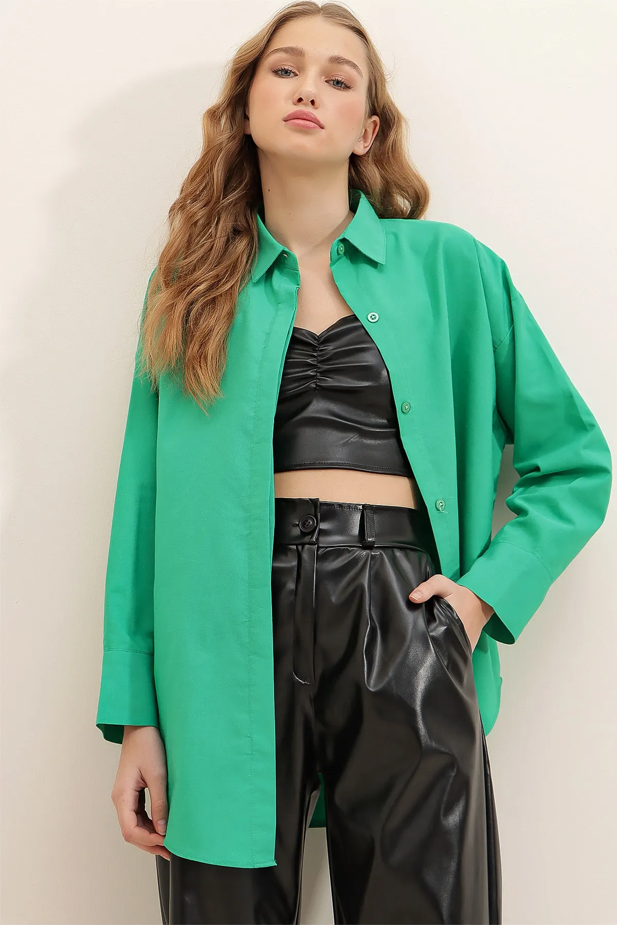 Trend Alaçatı Stili  Hemd - Grün - Relaxed Fit