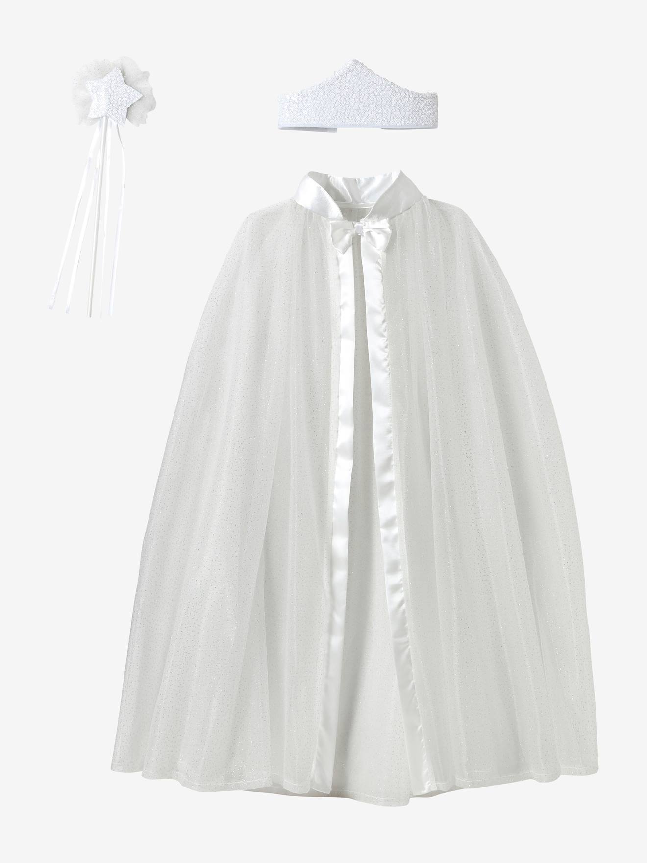 Déguisement de princesse avec cape, baguette et couronne blanc