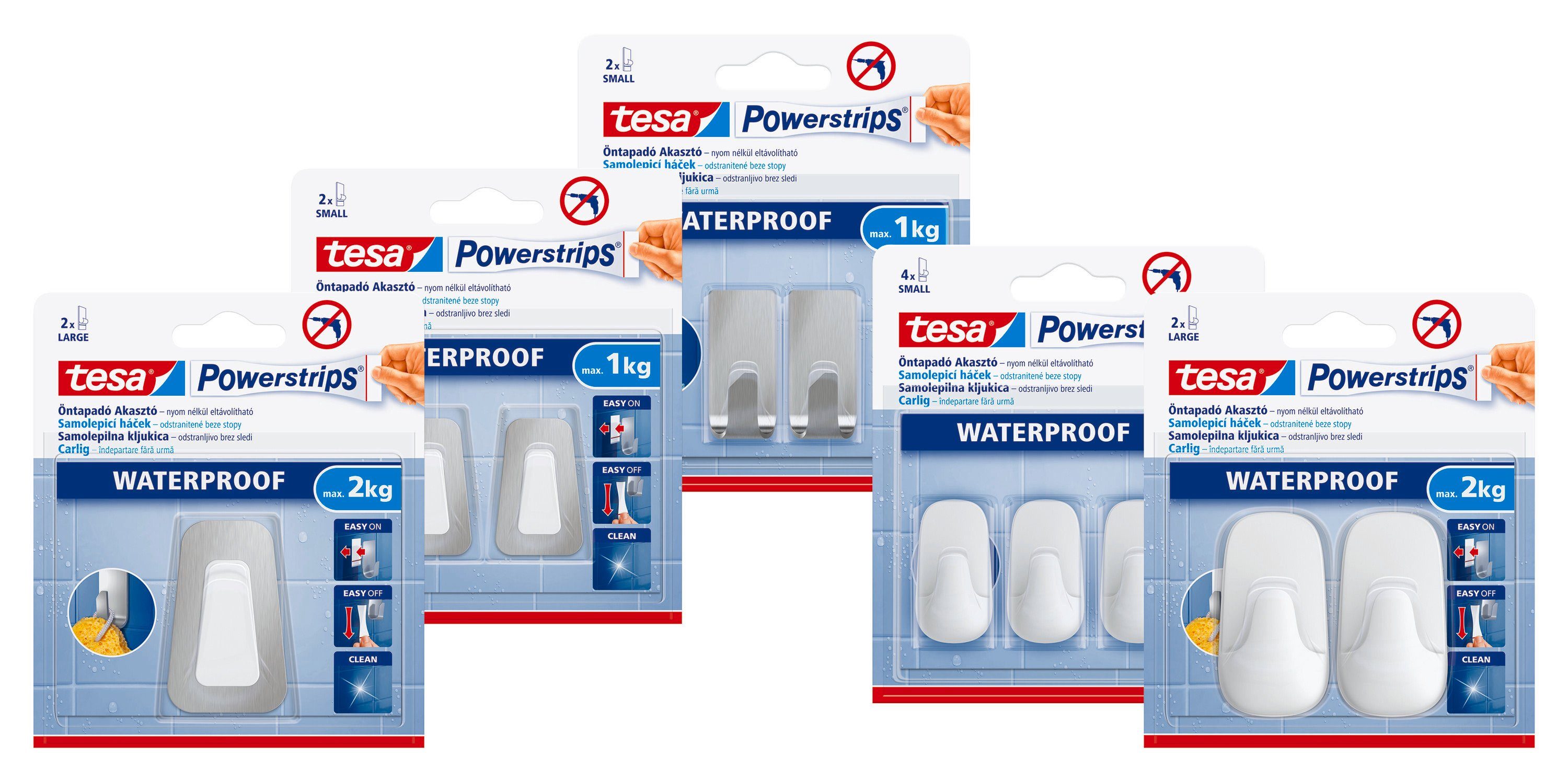 tesa Wandhaken POWERSTRIPS Rasiererhalter, (Set, 1-St., inkl. Klebelösung), silber-matt - max. 2 kg