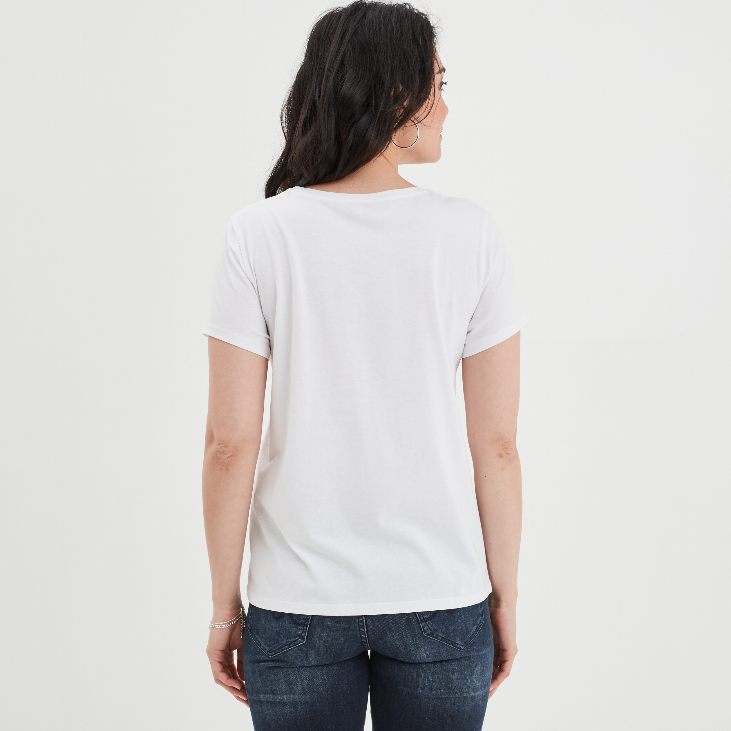 T-shirt ajusté col rond coton Creeks ecru femme | La Halle