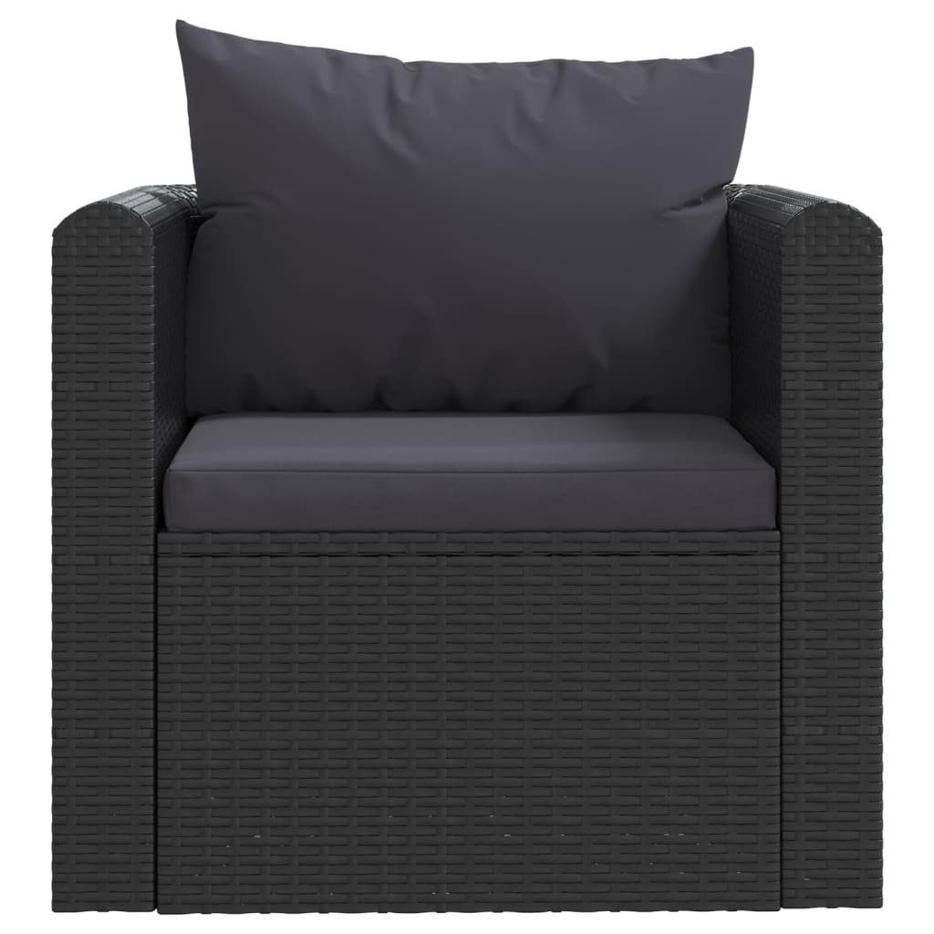 vidaXL Loungesofa Sessel mit Auflagen Poly Rattan Schwarz, 1 Teile