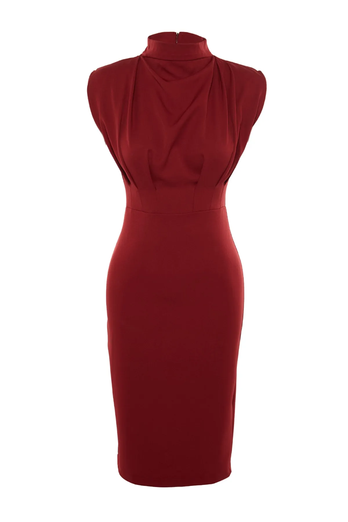 Trendyol Collection  Weinrotes Midi-Webkleid mit Stehkragen TWOAW20EL0311