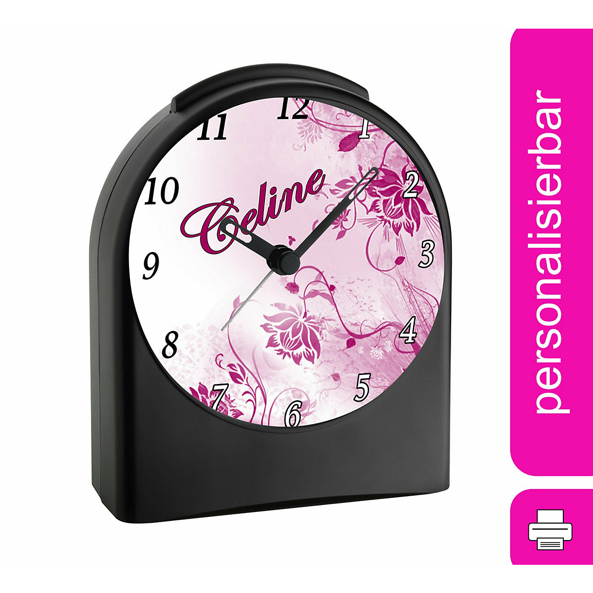 Kinder Funkwecker personalisiert mit Namen Blumen Atom-/Funkuhr, 12-Stunden-Anzeigeformat, Schlummerfunktion, Nachtlicht, Geräuschlos/Ohne Ticken