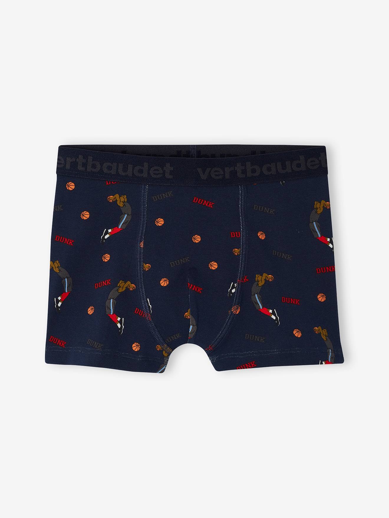 Vertbaudet 5er-Pack Jungen Boxershorts mit Bio-Baumwolle, Basketball - grau meliert