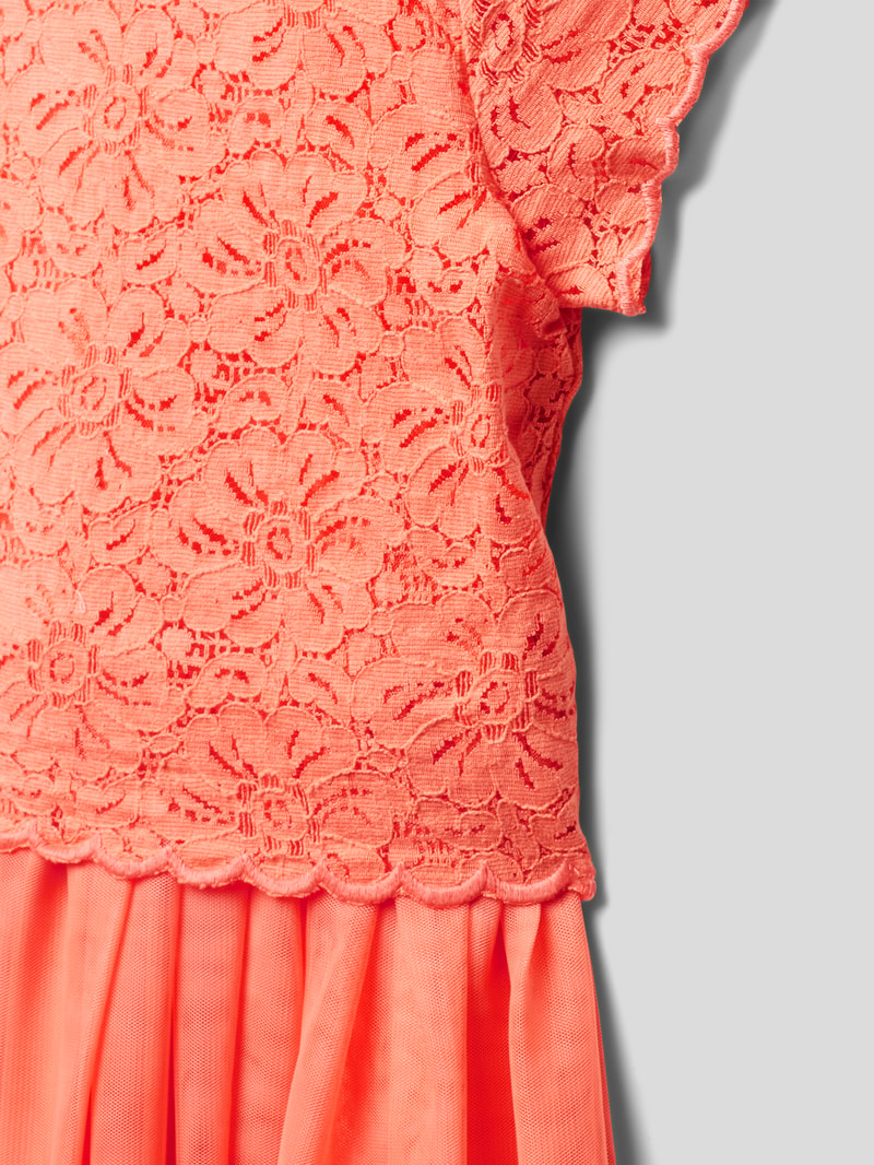 Midikleid mit Spitzenbesatz in orange