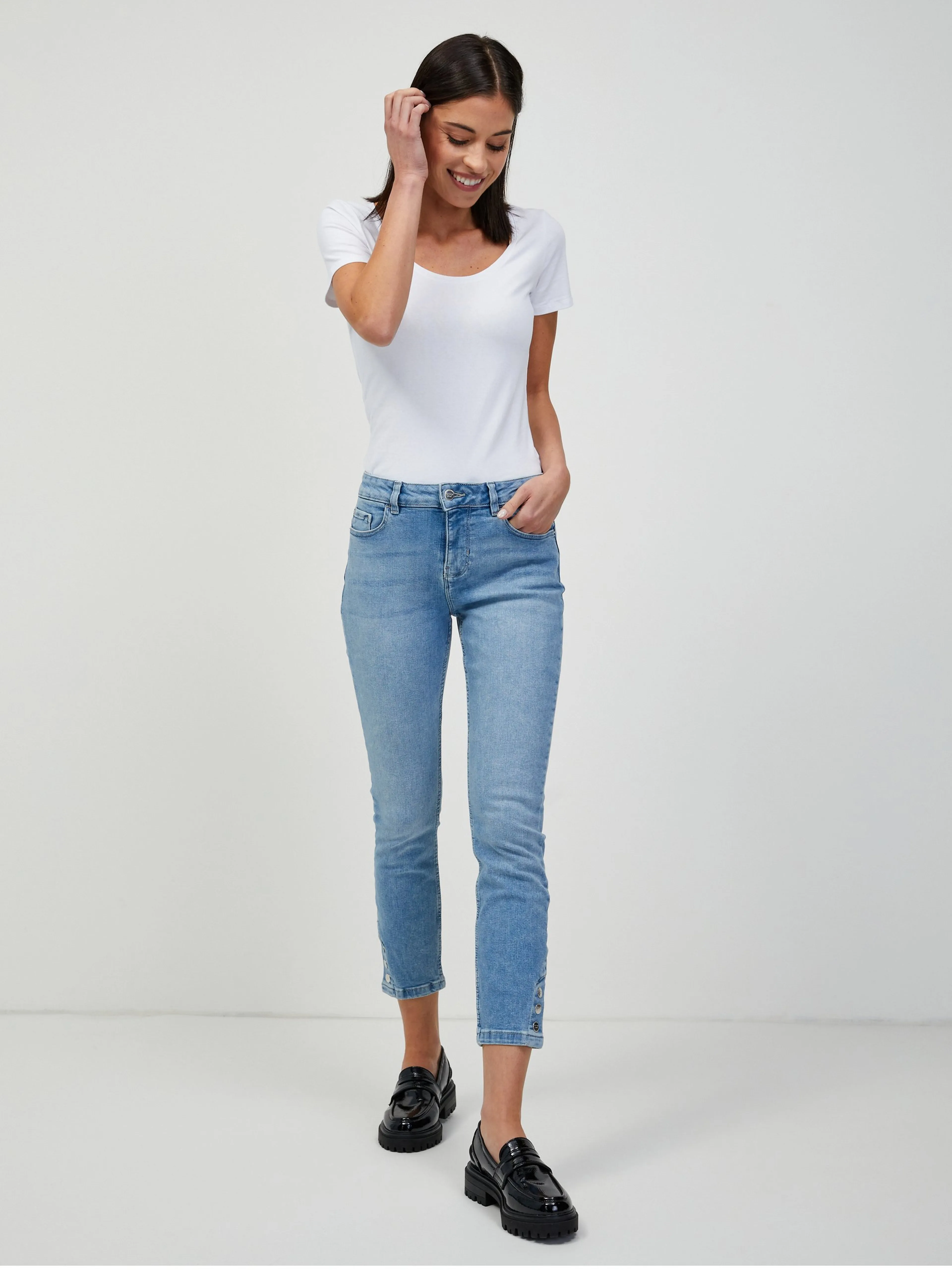 Hellblaue abgeschnittene Skinny Fit Jeans ORSAY