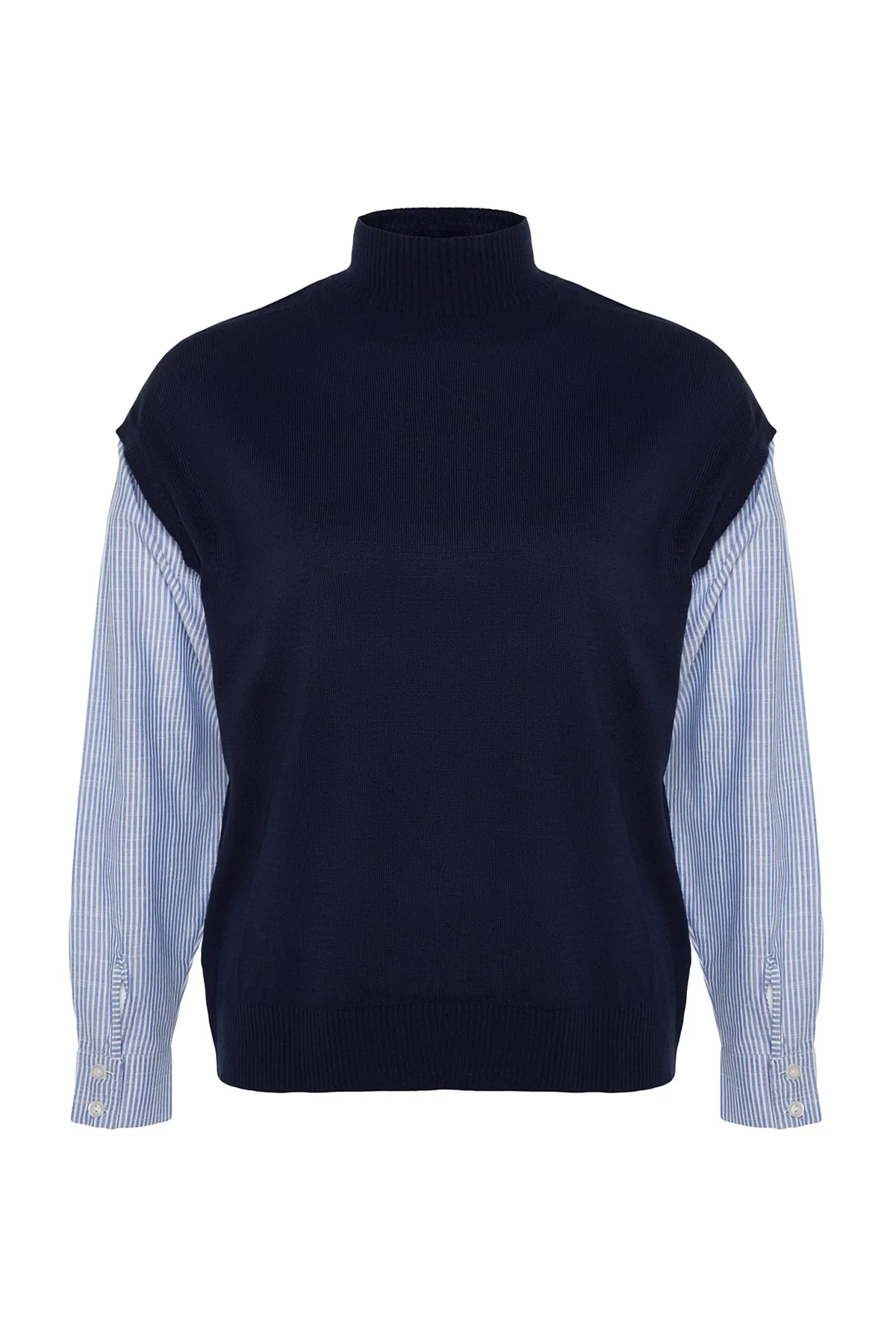 Trendyol Curve  Marineblauer Farbblock-Strickpullover TBBAW24AN00017