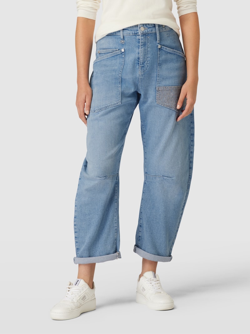 Baggy Jeans mit Ziersteinbesatz Modell 'CARGO GLAM' in hellblau