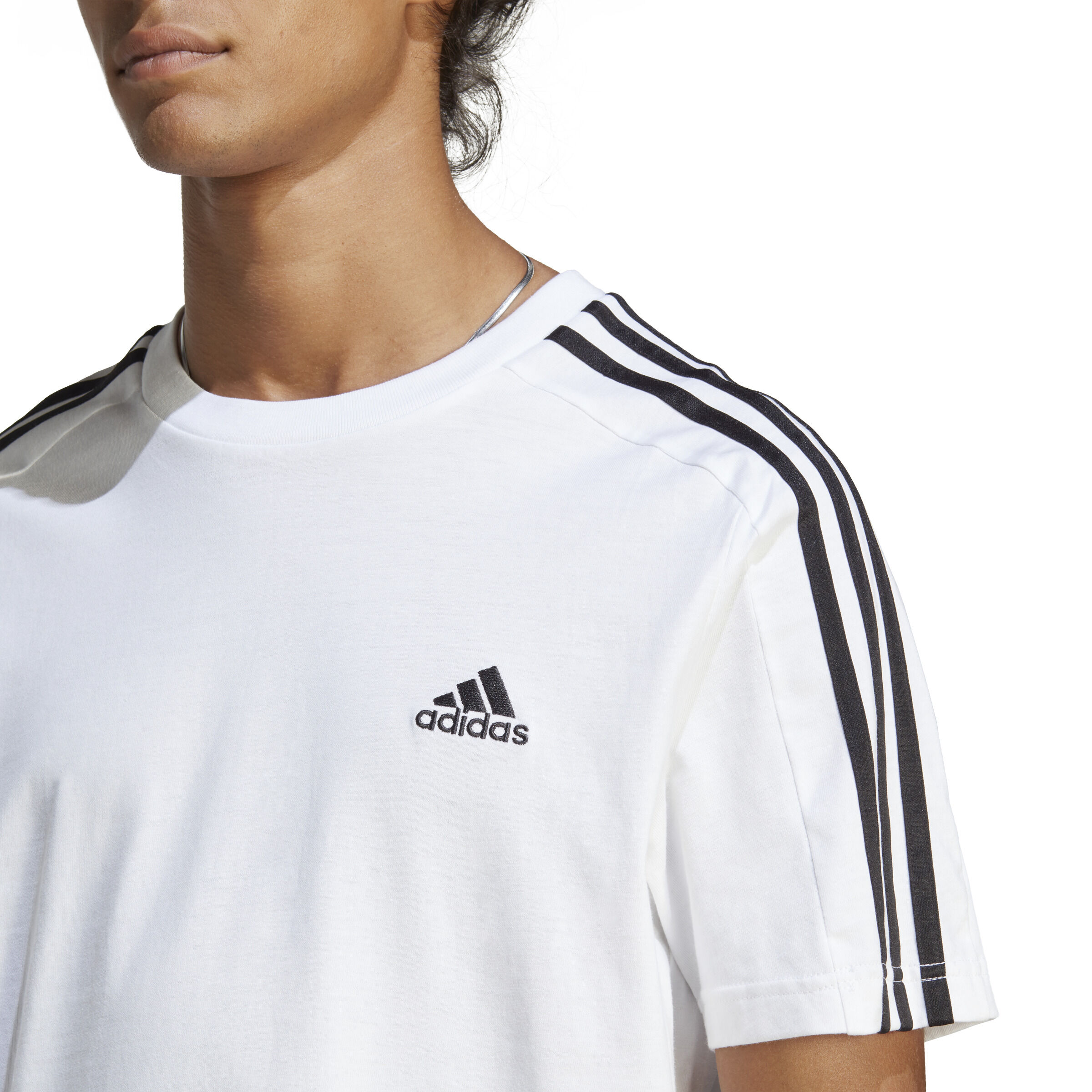 Essentials Single Jersey 3-Stripes T-Shirt Herren - Weiß, Schwarz