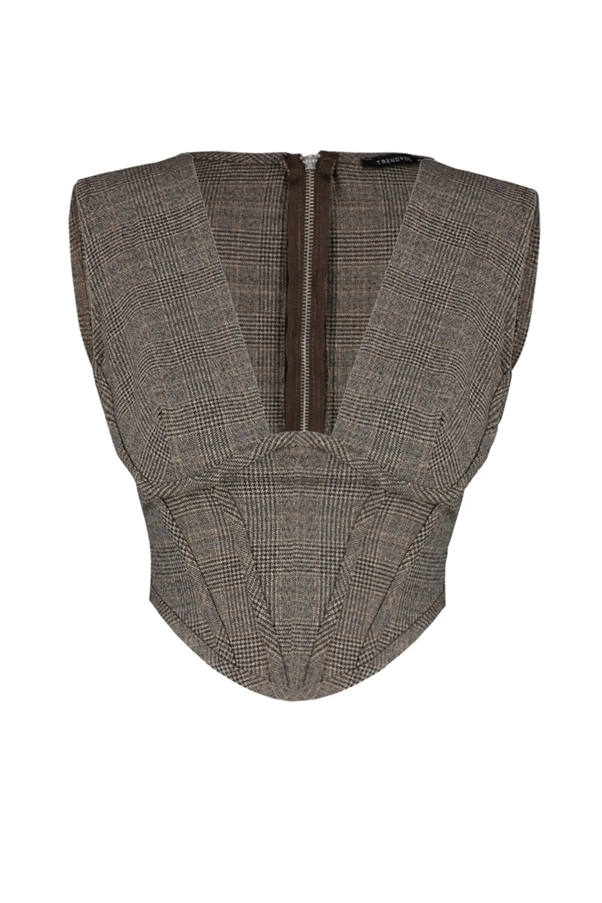 Trendyol Collection  Braunes Korsett mit detailliertem, gewebtem Bustier mit V-Ausschnitt TPRAW23BS00032