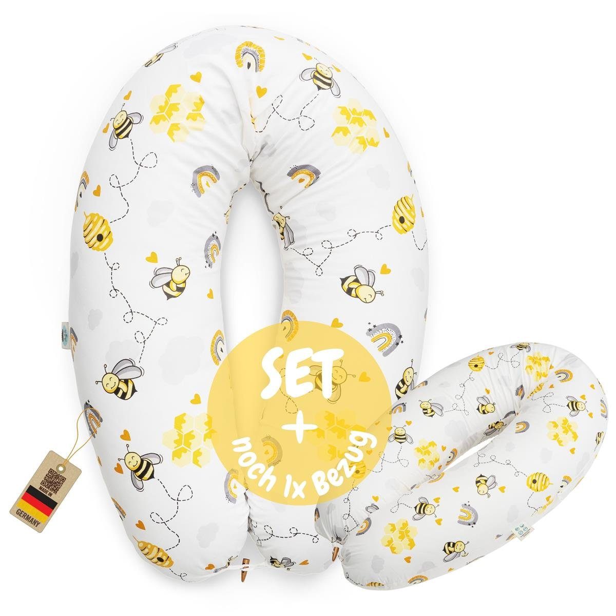 SEI Design Stillkissen Seitenschläferkissen Babynestchen mit EPS Mikroperlen, Spar-Set 2X Bezug, Bezug 100% Baumwolle