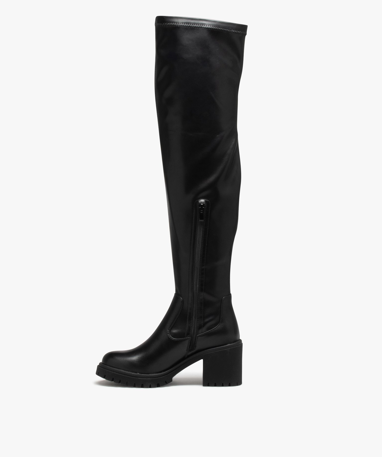 Bottes femme vernies à talon large et semelle crantée noir | GEMO