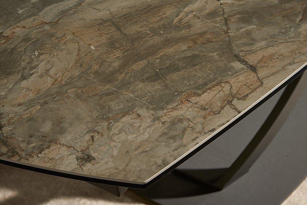 riess-ambiente Esstisch INCEPTION 130-190cm taupe / schwarz (Einzelartikel, 1-St), Keramik · Metall · Sicherheitsglas · ausziehbar · Modern Design