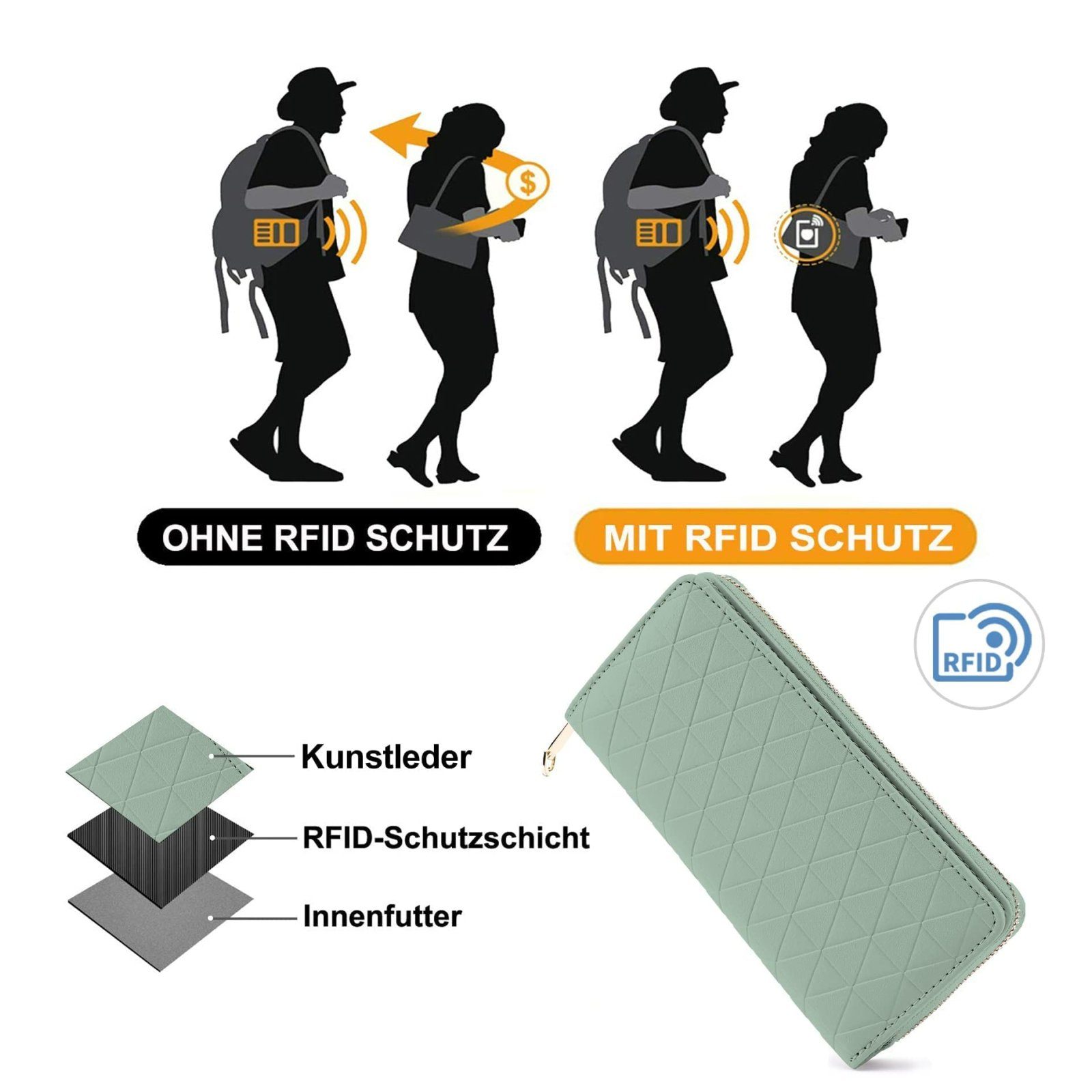 TAN.TOMI Geldbörse Geldbörse Damen groß im Langformat mit exklusiven Prägungen, mit Reißverschluss und Druckknopf und vielen Fächern