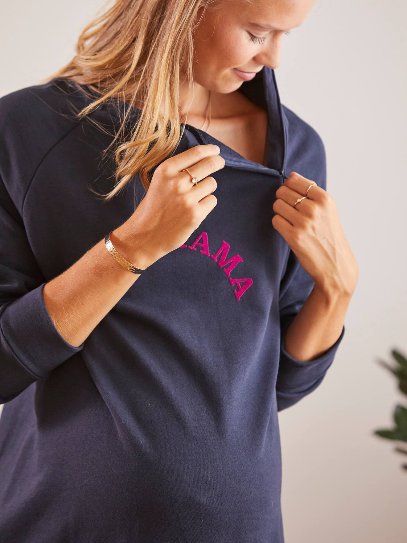 Vertbaudet Sweatkleid mit Schriftzug, Schwangerschaft & Stillzeit - marine