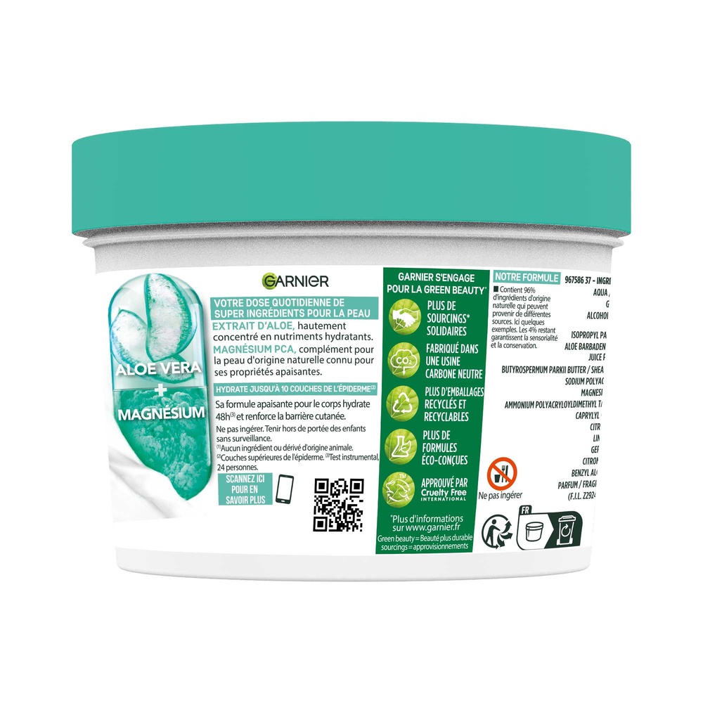 garnier Garnier Body Superfood Crème apaisante Aloe vera Magnésium 380ml Crème corps apaisante Aloe vera Magnésium