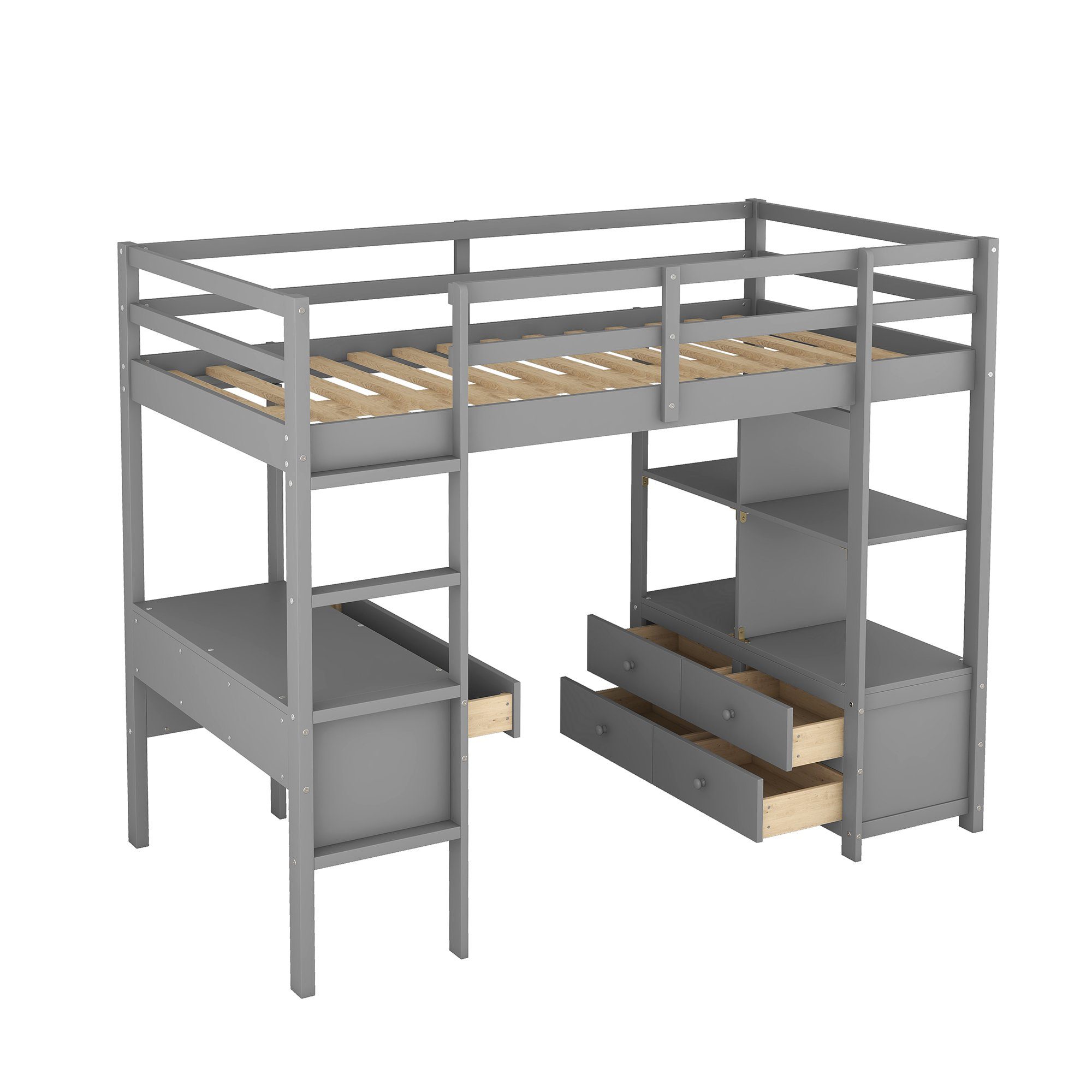 REDOM Etagenbett Kinderhochbett, Einzelbett, Bett, Kinderbett (mit Stauraumschubladen, mit Stauraumschubladen, Ohne Matratze), 90 x200cm