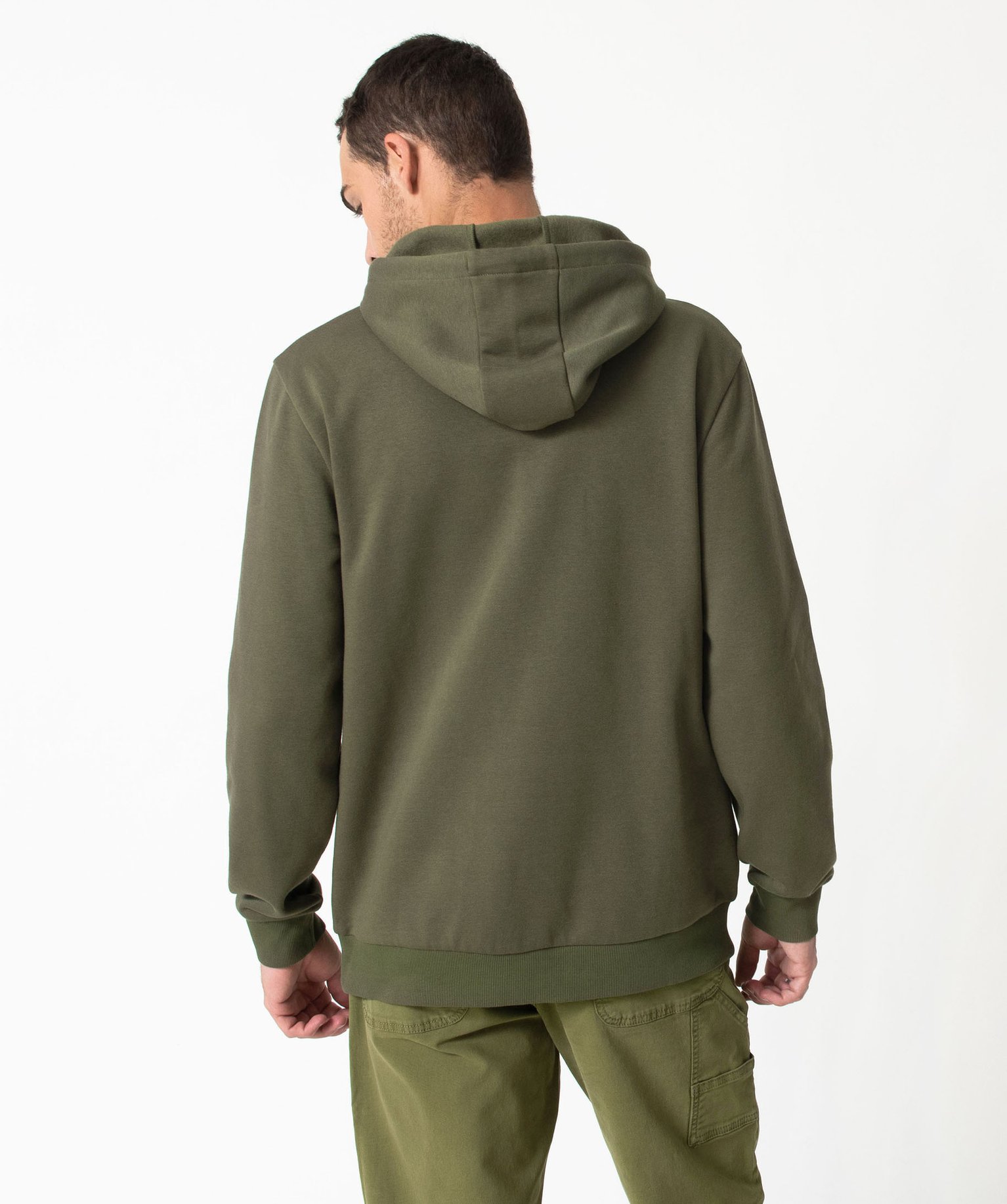 Sweat à capuche en molleton imprimé homme kaki | GEMO