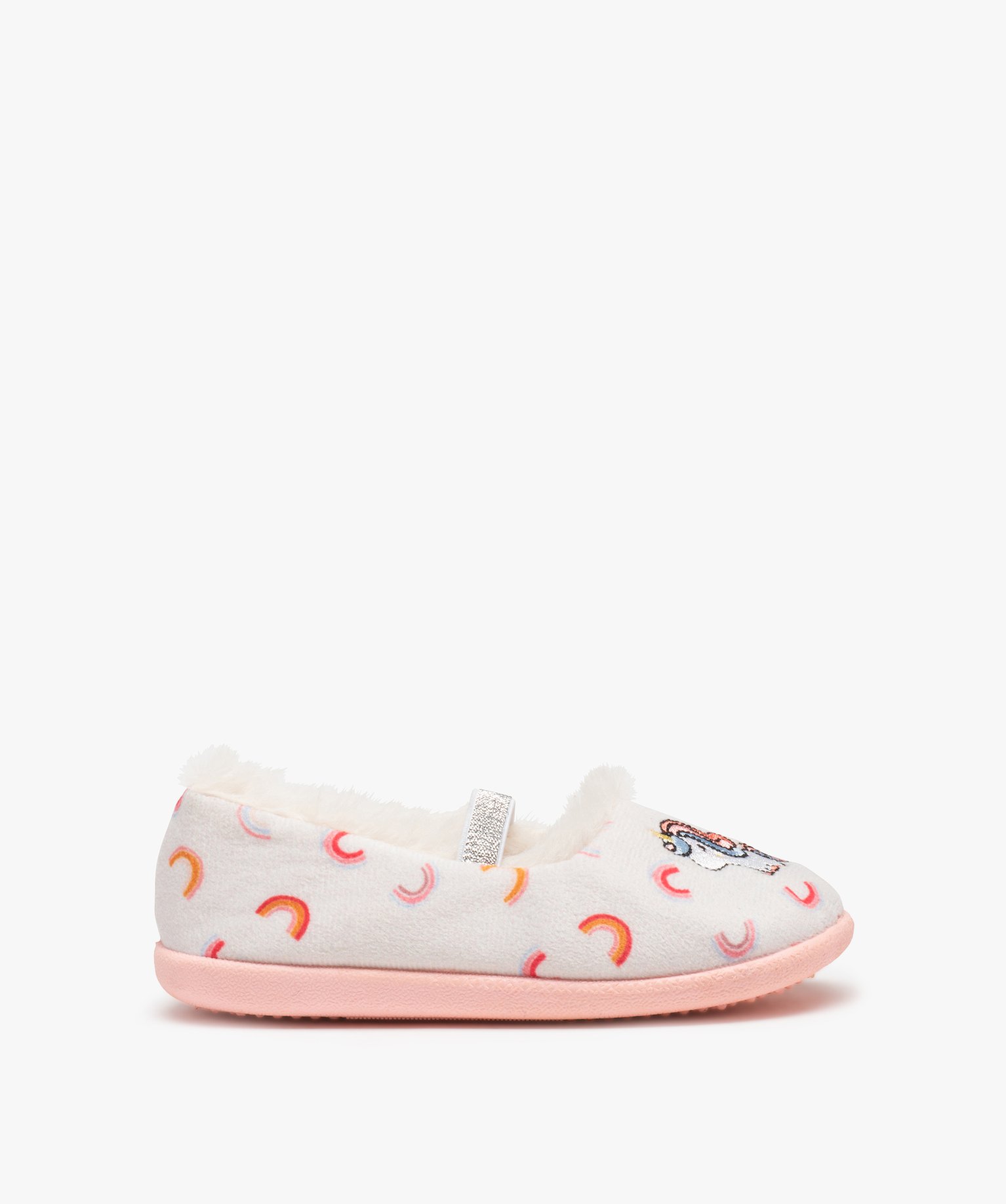 Chaussons fille ballerines en velours brodés licorne beige | GEMO